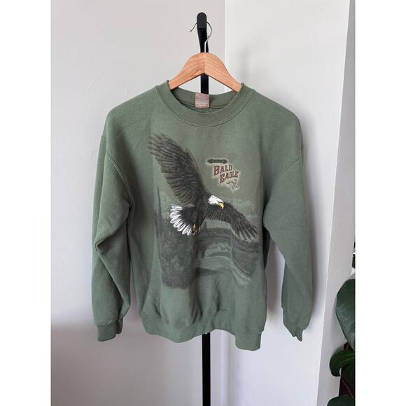 Vintage American Bald Eagle Green Crewneck Sweatshirt - Picture 1 of 3